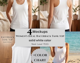 Women's Ideal Racerback Tank Top Mockup & Color Chart, solid white color, Next Level 1533