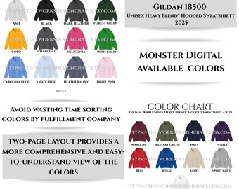Gildan 18500 Color Chart: Unisex Hooded Sweatshirt - Print On Demand (Digital Download)