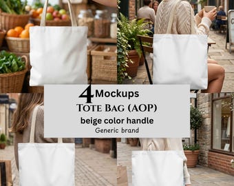 Tote Bag AOP Mockups, Beige Handle, Generic Brand, POD Sellers
