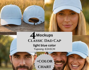 Classic Dad Cap Mockups & Color Chart, Light Blue Color, Yupoong 6245CM, POD Sellers