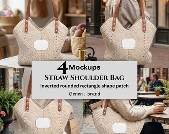 Straw Shoulder Bag Mockups,  Inverted Rounded Rectangle Shape Patch, Generic Brand, POD Sellers