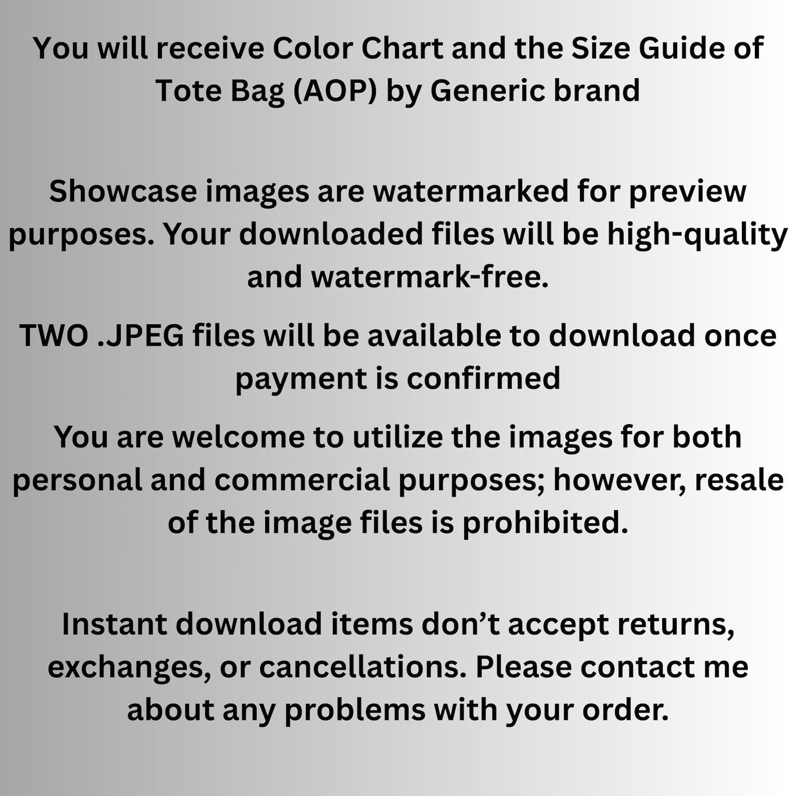 Tote Bag (AOP) Color Chart and Size Guide, Generic Brand, Print on ...
