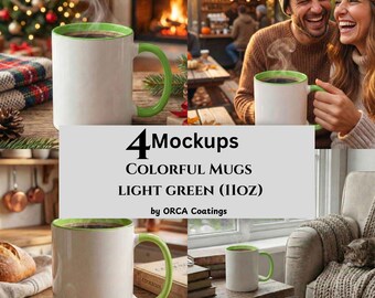 Colorful Mugs Mockups, Light Green, 11oz, by ORCA Coatings for Print On Demand Sellers