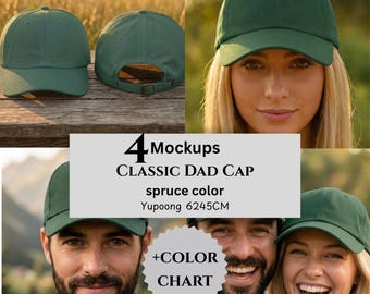 Classic Dad Cap Mockups & Color Chart, Spruce Color, Yupoong 6245CM, POD Sellers
