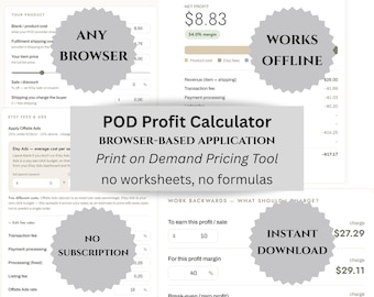 POD Profit Calculator for Etsy Sellers Browser Based App Print on Demand Pricing Tool
