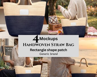 Handwoven Straw Bag Mockups, Rectangle Shape Patch, Generic Brand, POD Sellers