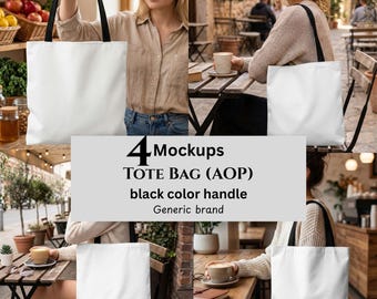 Tote Bag AOP Mockups, Black Handle, Generic Brand, POD Sellers