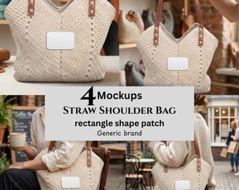 Straw Shoulder Bag Mockups, Rectangle Shape Patch, Generic Brand, POD Sellers