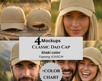 Classic Dad Cap Mockups & Color Chart, Khaki Color, Yupoong 6245CM, POD Sellers