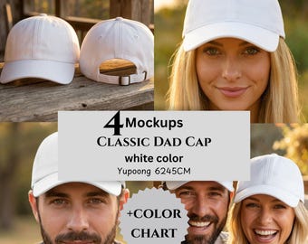 Classic Dad Cap Mockups & Color Chart, White Color, Yupoong 6245CM, Print On Demand Sellers