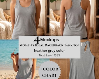 Women's Ideal Racerback Tank Top Mockup & Color Chart, heather grey color, Next Level 1533