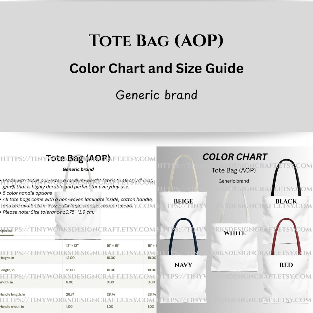 Tote Bag (AOP) Color Chart and Size Guide, Generic Brand, Print on ...