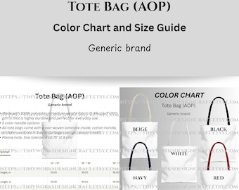 Tote Bag (AOP) Color Chart and Size Guide, Generic brand, Print On Demand Sellers