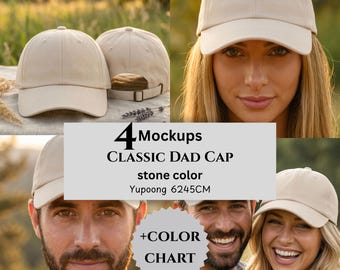 Classic Dad Cap Mockups & Color Chart, Stone Color, Yupoong 6245CM, Print On Demand Sellers