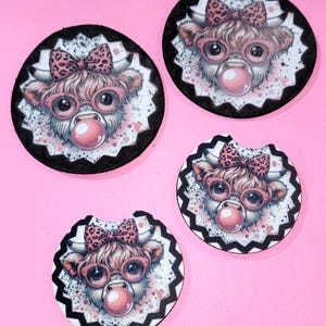 highland cows coasters, bubblegum cow coasters for cups, cute cow furniture protectors