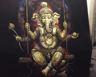 03Ganesha image painted with acrylic paint on canvas.