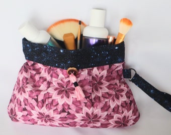 Shades of Pink Floral/Galaxy Makeup Handbag