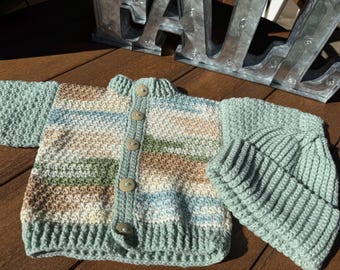 Crocheted Baby Hat + Sweater Set