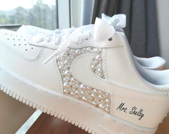 Zapatillas Air Force 1 con adornos de perlas hechas a medida, zapatos de fiesta personalizados, calzado cómodo, zapatos de baile de aniversario, zapatos de boda brillantes