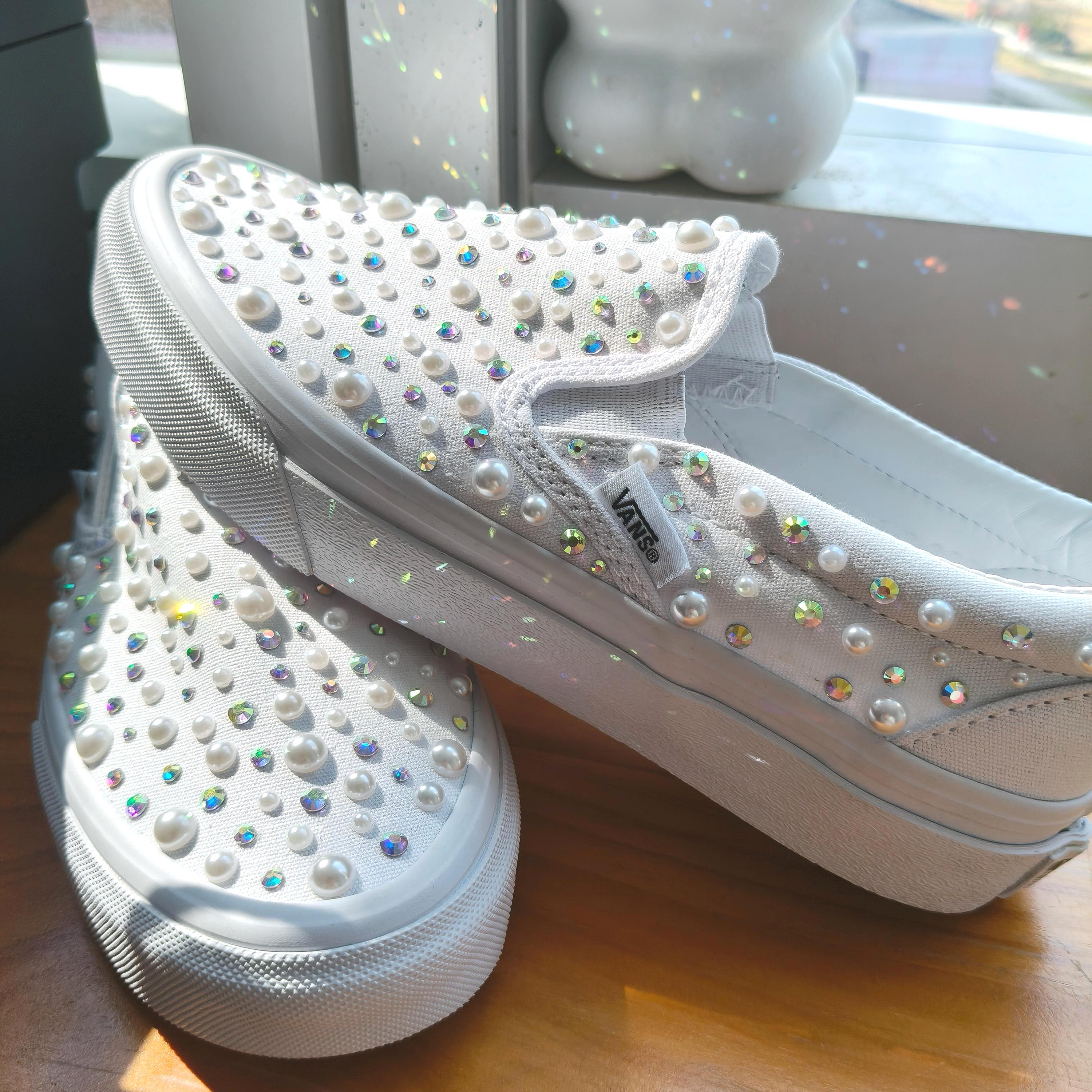 Zapatos planos cómodos personalizados con adornos de perlas, zapatos de boda brillantes, calzado cómodo, zapatos de baile de aniversario, zapatos de f