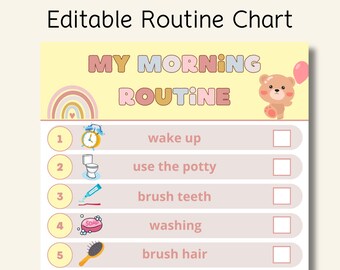 Editable Morning Routine Kids | Ready for School Routine Chart | Responsibility Checklist | Instant Digital Download PDF | Daily Planner