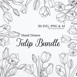 Tulip Flower Bundle SVG, Tulip Clip Art, Floral Arrangements, Tulip Line Art, PNG, AI