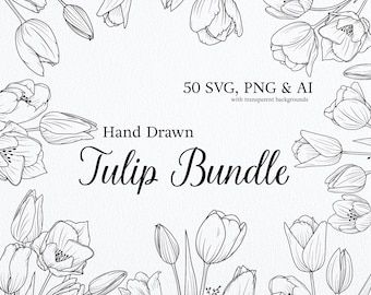 Tulip Flower Bundle SVG, Tulpe Clip Art, Blumenarrangements, Tulip Line Art, PNG, AI