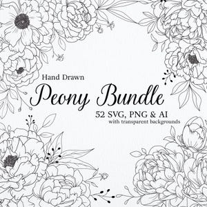 Pfingstrose Blume SVG-Bundle, Pfingstrose Clip Art, Blumenschmuck, Blumenkunst, Pfingstrose Line Art, PNG, AI