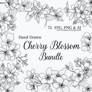 Kirschblüte Blumen-Bundle SVG, Kirschblüte Clip Art, Sakura, Blumenarrangements, Tulpe Line Art, PNG, AI