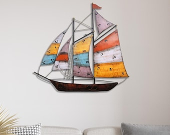 Vintage Sailboat Metal Wall Art: Nautical Coastal Decor