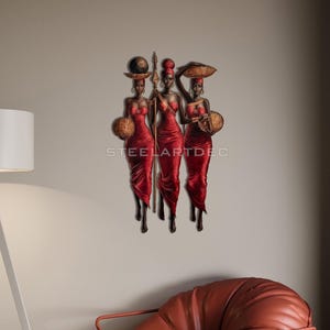 Red African Queens Metal Wall Art: Ethnic Livingroom Decor