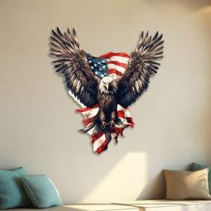 American Eagle Metal Wall Decor, US Flag Metal Wall Decor, American Flag Wall Hangings, US Eagle Housewarming Gift, Fourth of July Gift