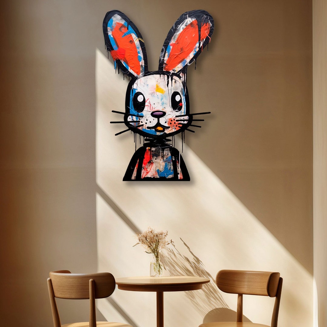 Painted Rabbit Metal Wall Decor, Rabbit Metal Wall Design, Rabbit Metal ...