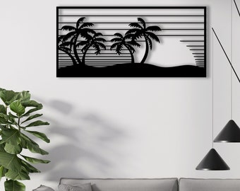 Sunset Landscape Metal Wall Art, Landscape Silhouette Metal Wall Decor, Sunset Wall Design, Black Metal Wall Hangings, Housewarming Gift,