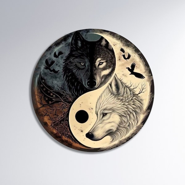 Yin Yang Wolves Metal Wall Art: Tao Decor