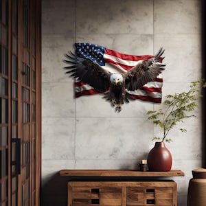 Bald Eagle Metal Wall Decor, American Eagle Metal Art, Patriotic Home Decor, Eagle and American Flag Gift, American Flag Wall Hangings