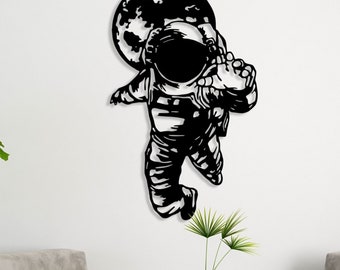 Astronaut Metal Wall Decor, Astronaut Steel Art Wall Hangings, Atsronaut Metal Wall Art, Space Home Decor, Black Metal Wall Hangings
