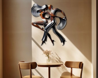 Dancing Couple Metal Wall Art: Modern Home Decor Sculpture
