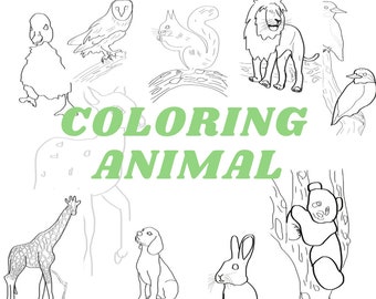 Cute Animal Coloring page, Printable Coloring Page, Kids Coloring Page, Kids Activity, Digital Download
