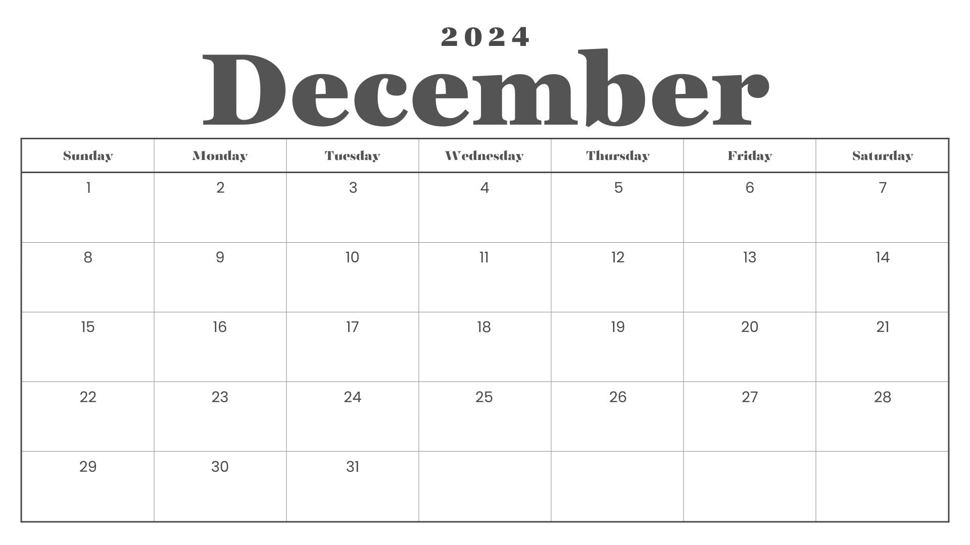 December 2024 Digital Calendar Page