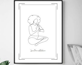 Yoga Woman Line Art Print, Spiritual Meditation Decor (A4 PDF)