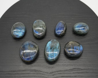 Blue Flash Labradorite Palm Stone: Polished Crystal, Pocket Stone