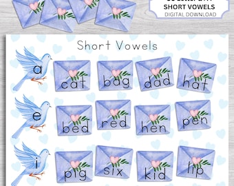 Valentine&#39;s Day CVC words, Valentine&#39;s Day short vowels, CVC words game, CVC words activity, File Folder Game, Busy Book, Busy Binder