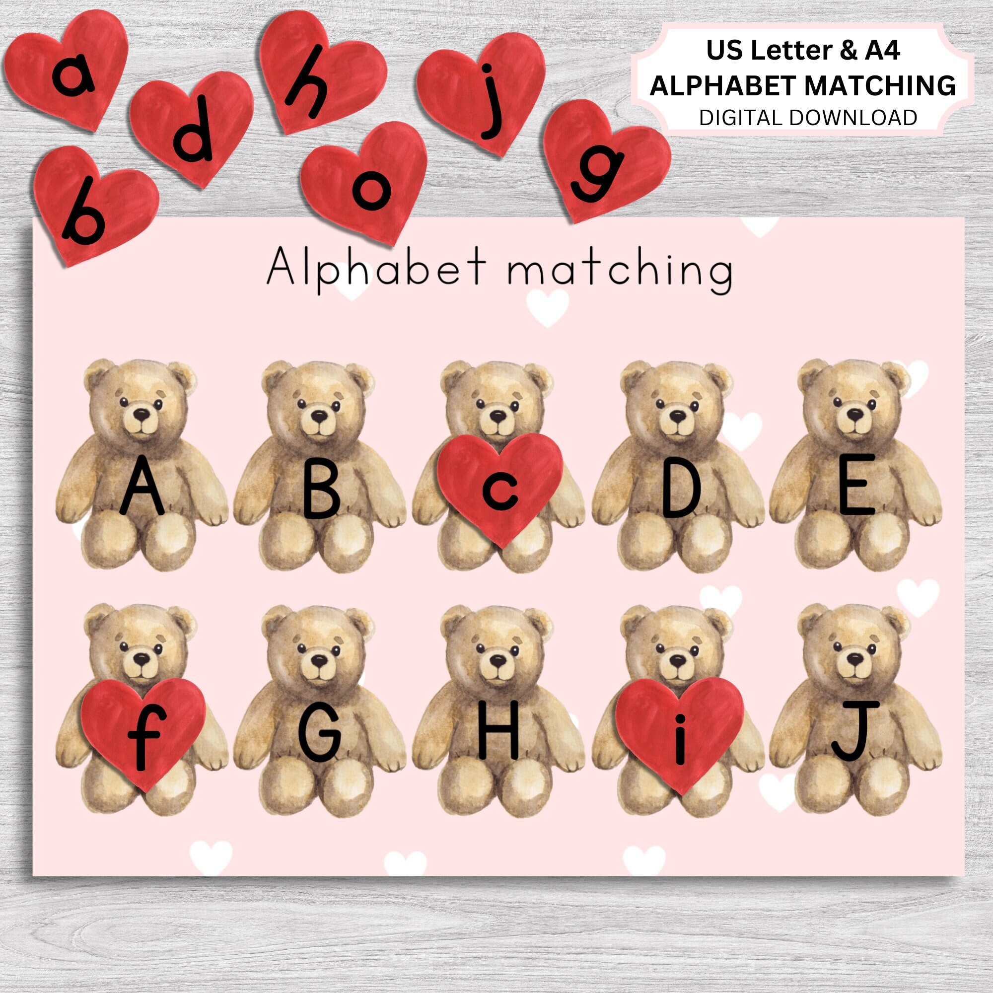 Valentine's Day Alphabet activity, Valentine alphabet matching, Alphabet game, Alphabet bears, Alphabet file folder game, alphabet busy book