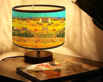 Bamboo Lamp Shade With Printed Pastoral Oil Painting ,E27 Custom Lamp Shade