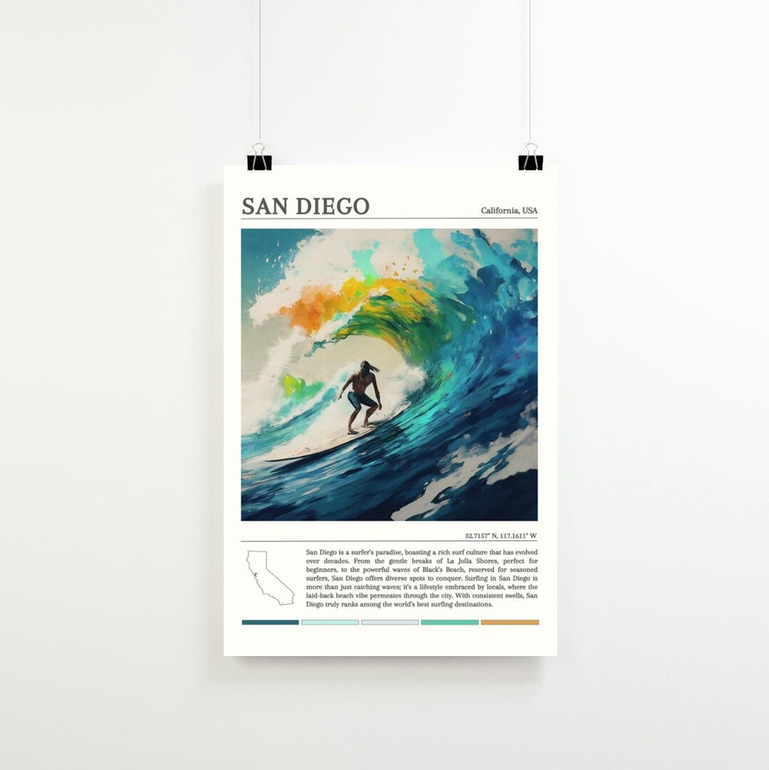 San Diego Wall Art Print and Poster | Surfing La Jolla Cove | Pacific ...