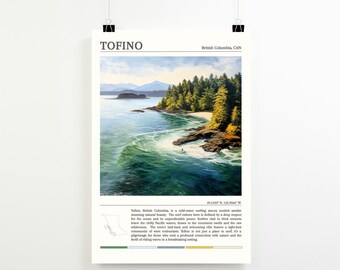 Tofino kunstprint en poster voor aan de muur | Surfen Tofino | Brits-Columbia | Vintage Canadese reisposter | Tofino-cadeau