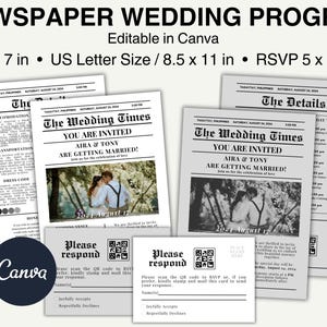 Newspaper Wedding Program Template Editable Newspaper Program Wedding Newspaper Canva Edit Wedding Newspaper