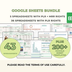 Szablony Arkuszy Google, Arkusze kalkulacyjne PLR, Główne prawa odsprzedaży, Pakiet cyfrowy PLR, Planer, Arkusz kalkulacyjny budżetu, Szablony budżetu Arkuszy Google