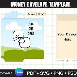 Geld Umschlag Vorlage Mock Ups Geldhalter Geld Umschlag SVG Canva Bearbeitbar Geld Umschlag Bargeld Umschlag Vorlage Geschenk Umschlag Rahmen